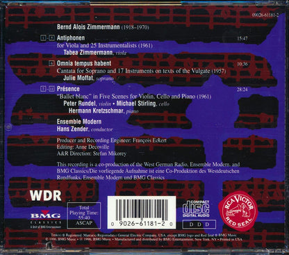 Hans Zender - Zimmermann: Antiphonen, Omnia Tempus Habent, Omnia Tempus Habent, Présence [1996 New CD]