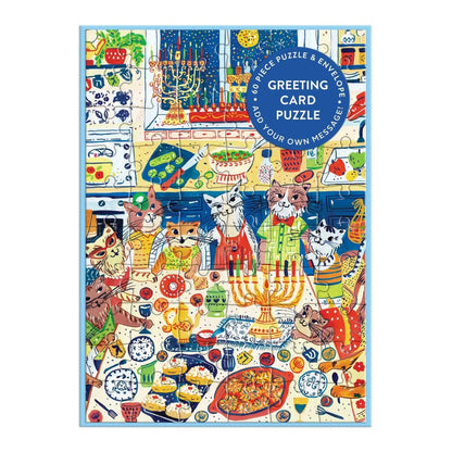 Happy Hanukcats Greeting Card 60 Piece Jigsaw Puzzle Galison