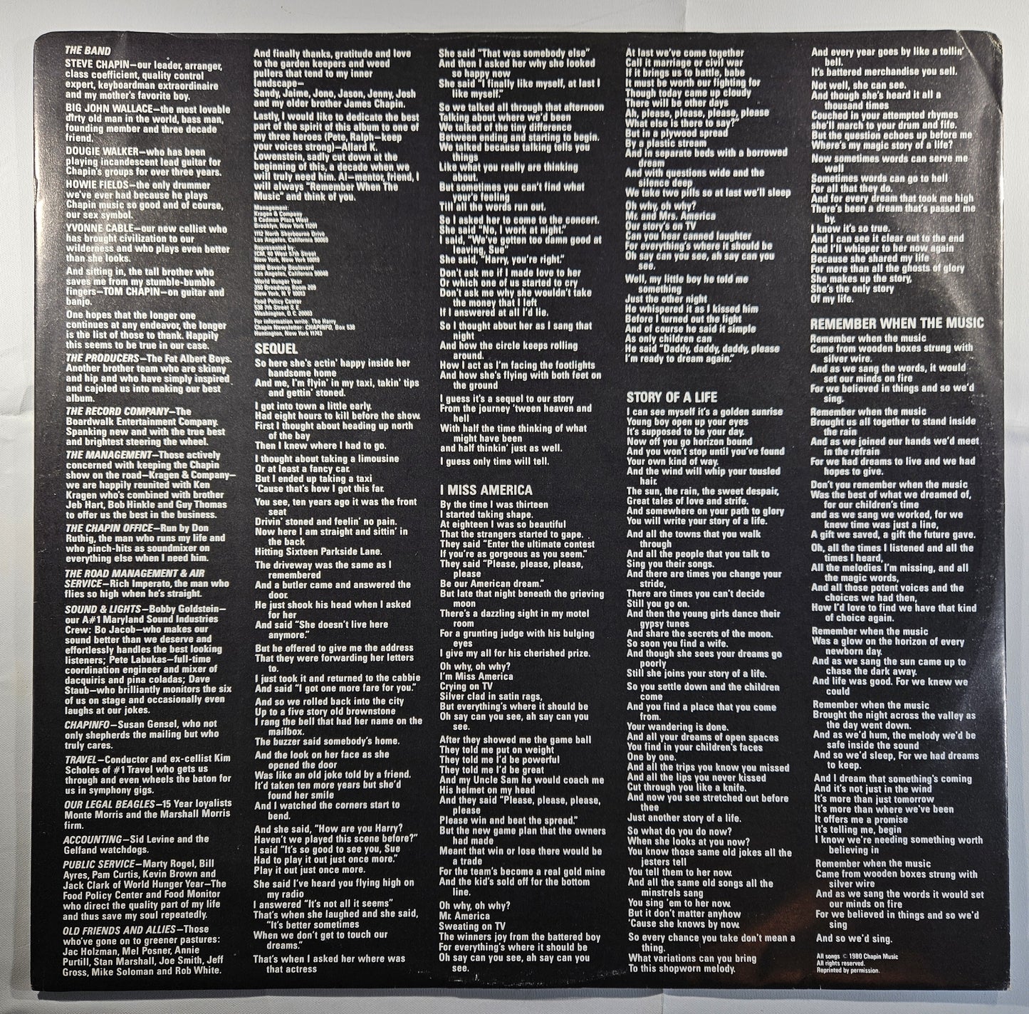 Harry Chapin - Sequel [1980 Santa Maria Pressing] [Used Vinyl Record LP]