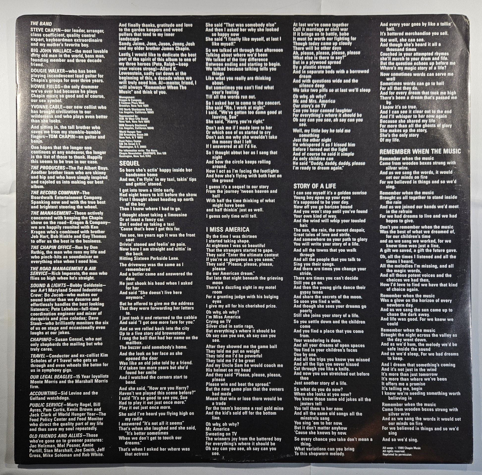 Harry Chapin - Sequel [1980 Santa Maria Pressing] [Used Vinyl Record LP]