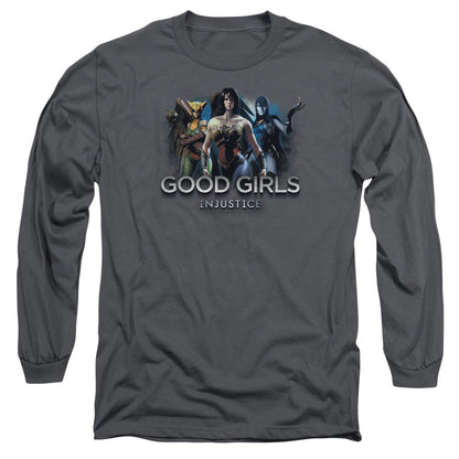 Injustice Gods Among Us Good Girls Mens Long Sleeve Shirt Charcoal Officially Licensed