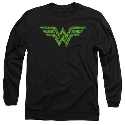 Wonder Woman St. Patrick'S Day Shamrock Logo Mens Long Sleeve Shirt Black Officially Licensed