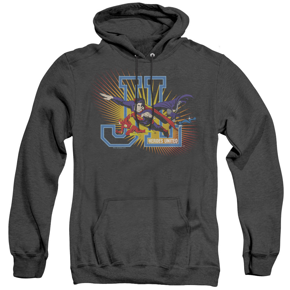 Justice League Of America Heroes United Mens Heather Hoodie Black Officially Licensed