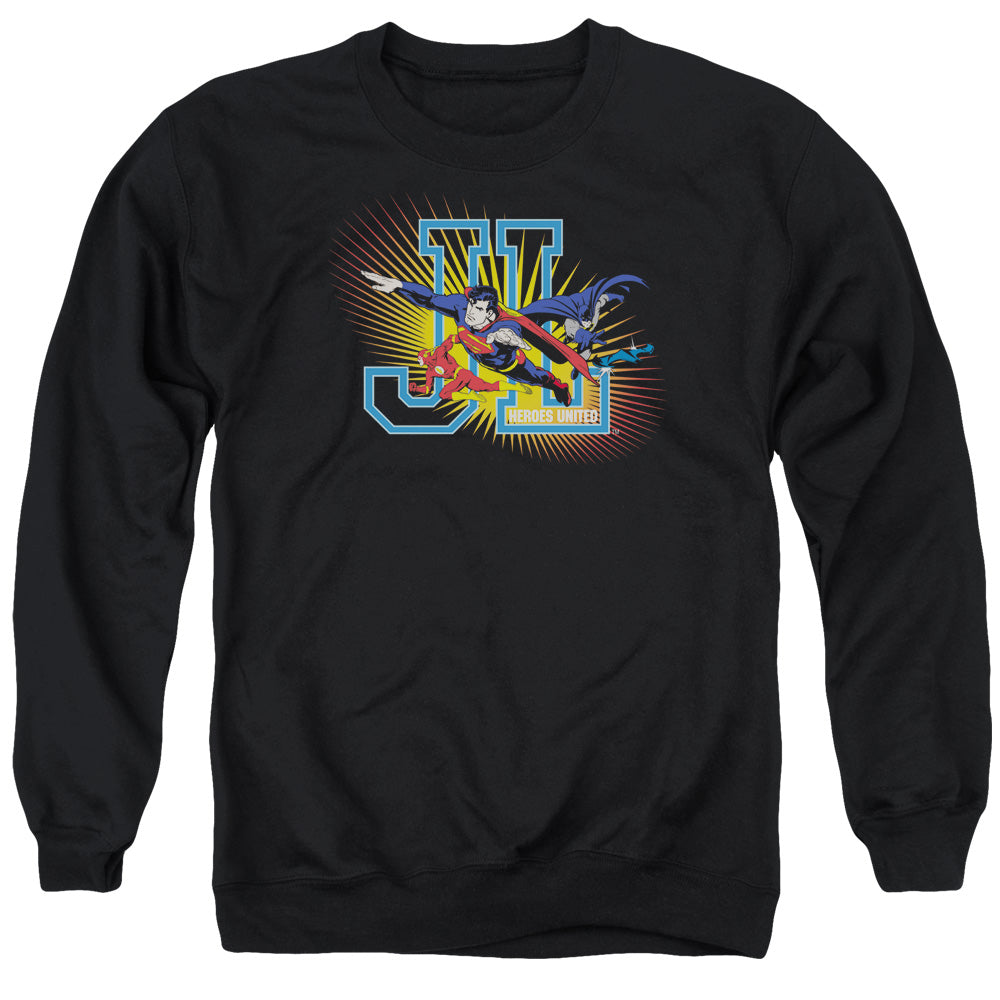 Justice League Of America Heroes United Mens Crewneck Sweatshirt Black Officially Licensed