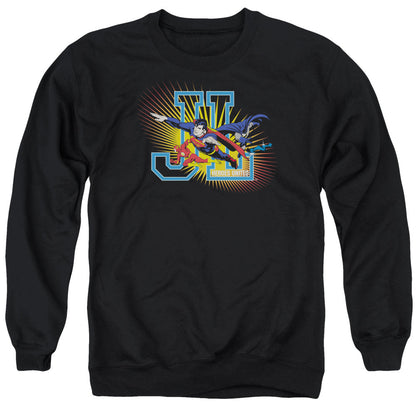 Justice League Of America Heroes United Mens Crewneck Sweatshirt Black Officially Licensed