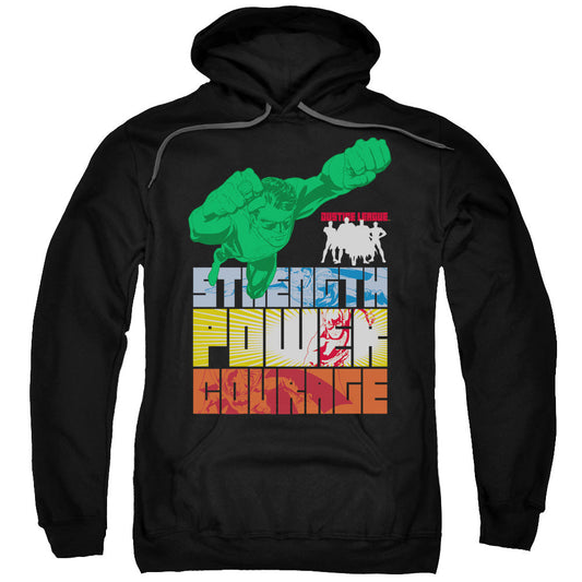 Justice League Heroic Qualities Mens Hoodie Black Officially Licensed