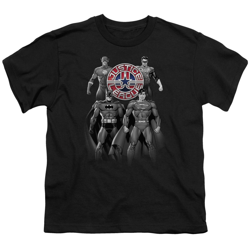 Justice League Shades of Gray Kids Youth T Shirt Black Officially Licensed