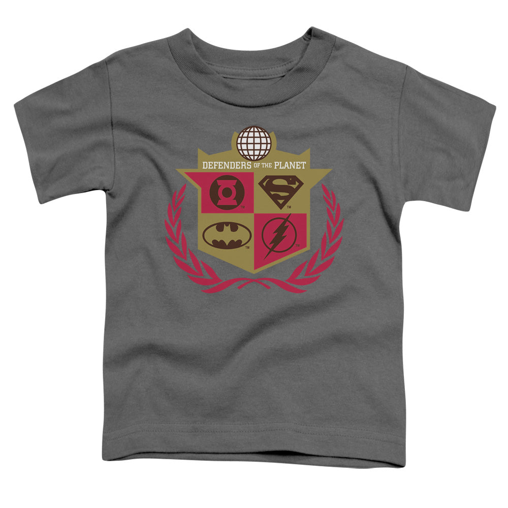 Justice League Defenders Toddler Kids Youth T Shirt Charcoal Officially Licensed