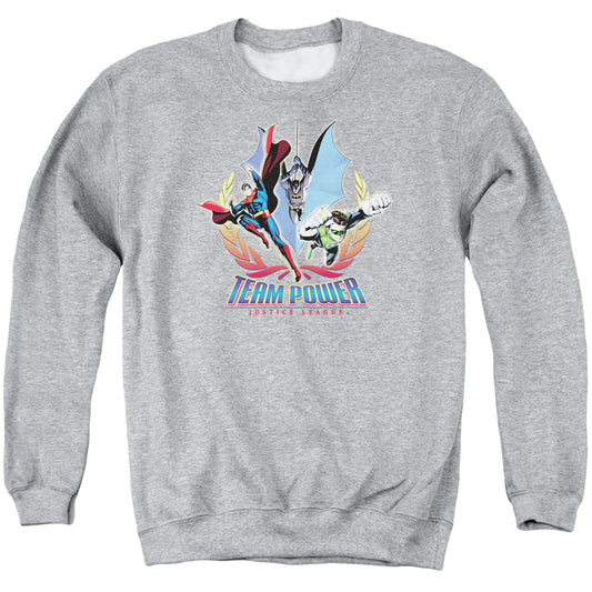 Justice League Of America Team Power Mens Crewneck Sweatshirt Athletic Heather Officially Licensed