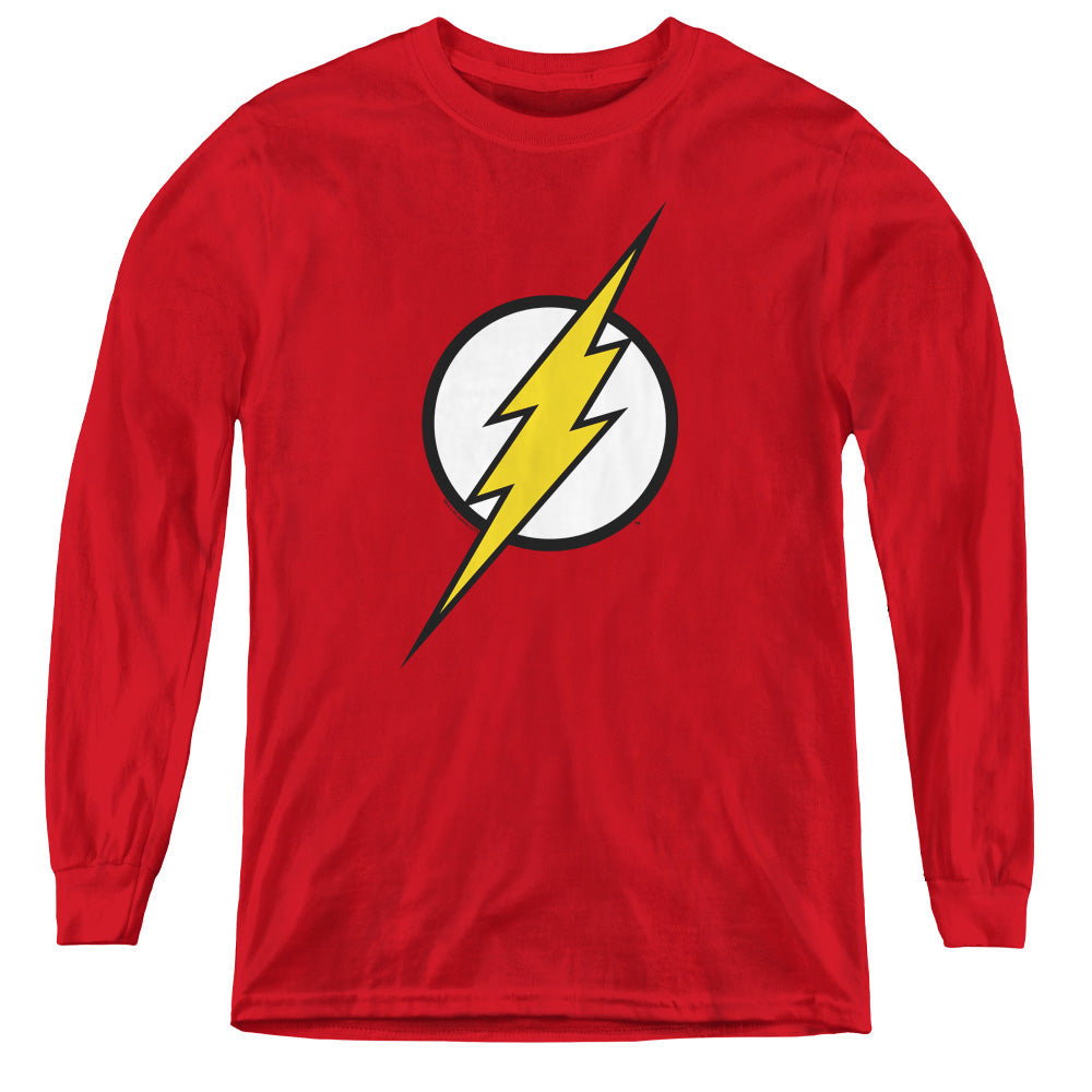 Justice League Flash Logo Long Sleeve Kids Youth T Shirt Red Officially Licensed