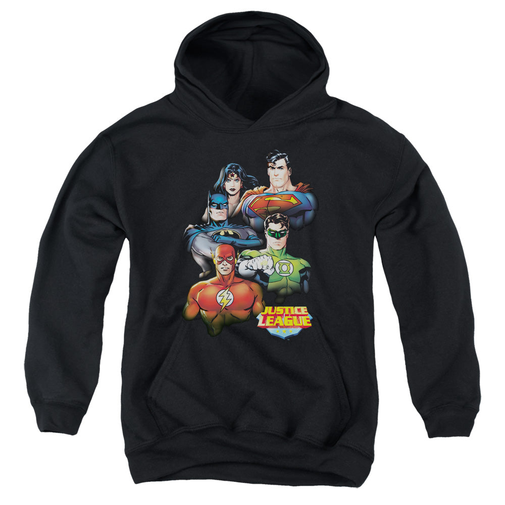 Justice League Group Portrait Kids Youth Hoodie Black Officially Licensed