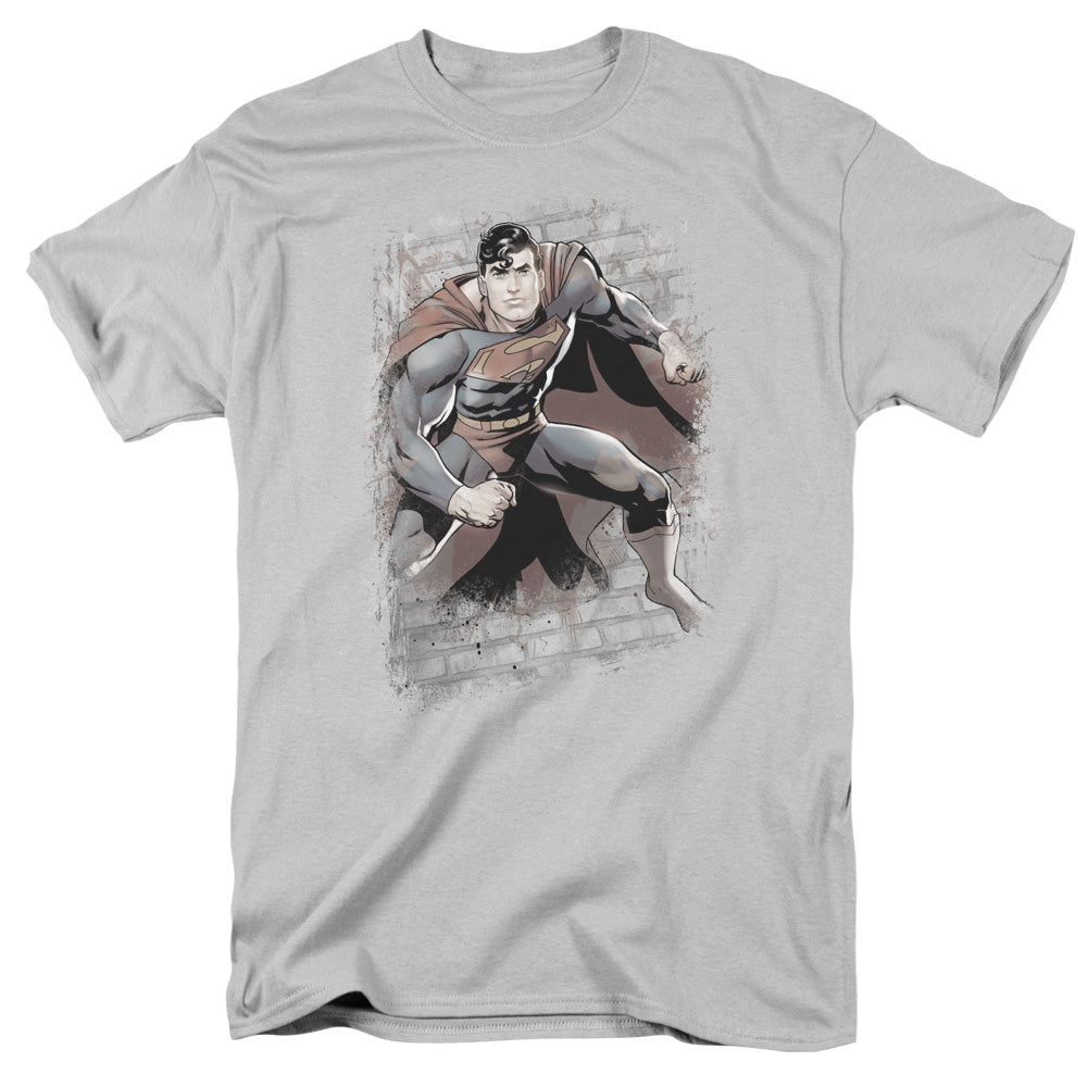 Justice League Of America Superman Bricks Mens T Shirt Silver Officially Licensed