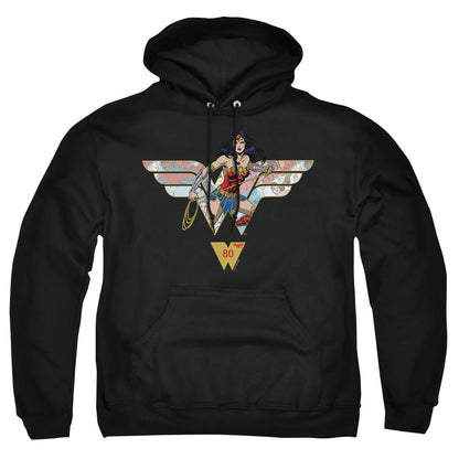 Wonder Woman Ww 80Th Collage Logo Mens Hoodie Black Officially Licensed