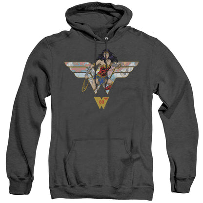 Wonder Woman Ww 80Th Collage Logo Mens Heather Hoodie Black Officially Licensed