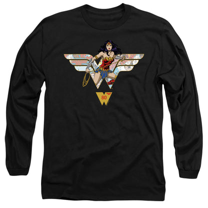 Wonder Woman Ww 80Th Collage Logo Mens Long Sleeve Shirt Black Officially Licensed