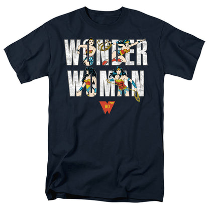 Wonder Woman Ww 80Th Illustrated Type Mens T Shirt Navy Officially Licensed