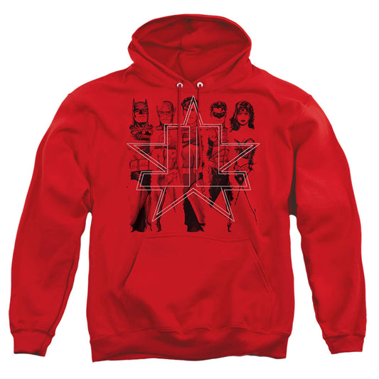 Justice League Of America Five Stars Mens Hoodie Red Officially Licensed