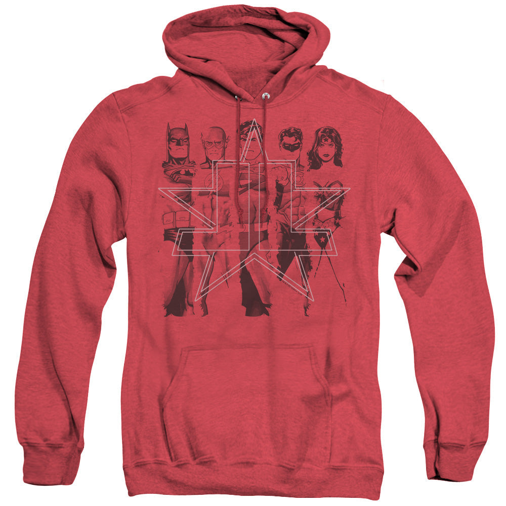 Justice League Of America Five Stars Mens Heather Hoodie Red Officially Licensed