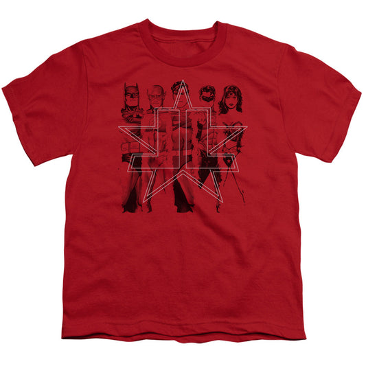 Justice League Five Stars Kids Youth T Shirt Red Officially Licensed