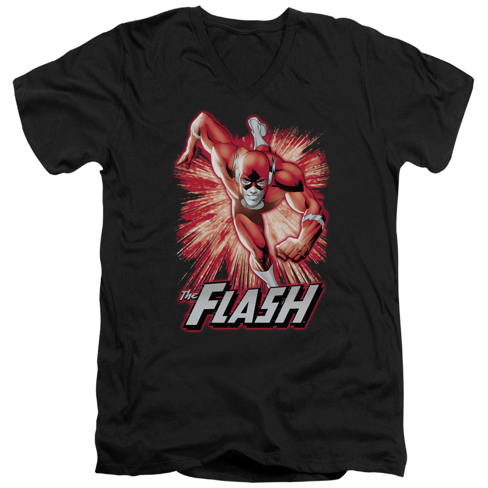 Justice League Flash Red & Gray Mens Slim Fit V-Neck T Shirt Black Officially Licensed