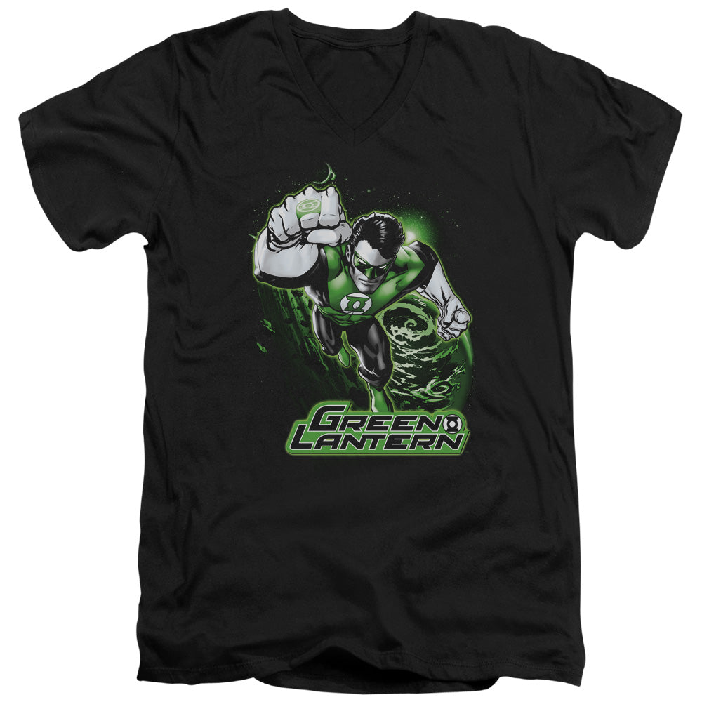 Justice League Green Lantern Green & Gray Mens Slim Fit V-Neck T Shirt Black Officially Licensed