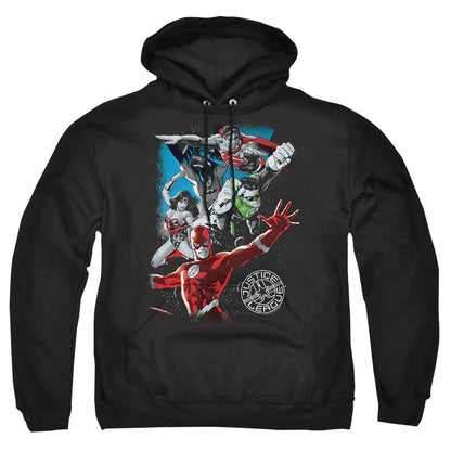 Justice League Of America Galactic Attack Mens Hoodie Black Officially Licensed