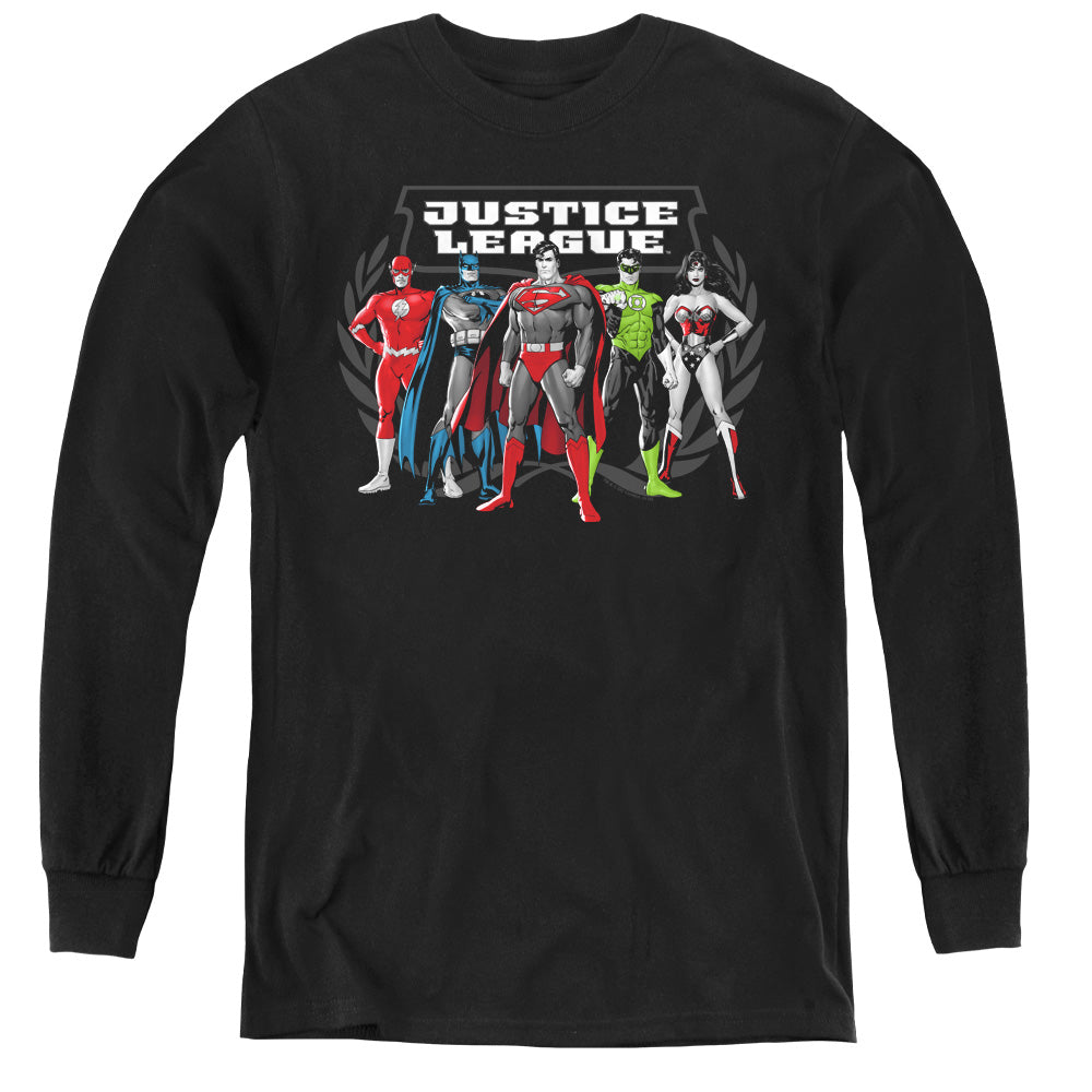 Justice League the Big Five Long Sleeve Kids Youth T Shirt Black Officially Licensed