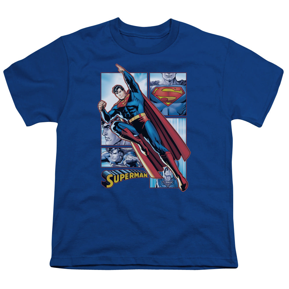Justice League Superman Panels Kids Youth T Shirt Royal Blue Officially Licensed