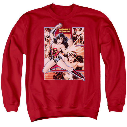 Justice League Of America Wonder Woman Panels Mens Crewneck Sweatshirt Red Officially Licensed