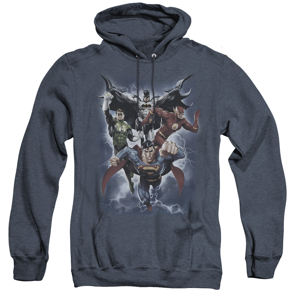 Justice League the Coming Storm Heather Mens Hoodie Navy Blue Blue Officially Licensed