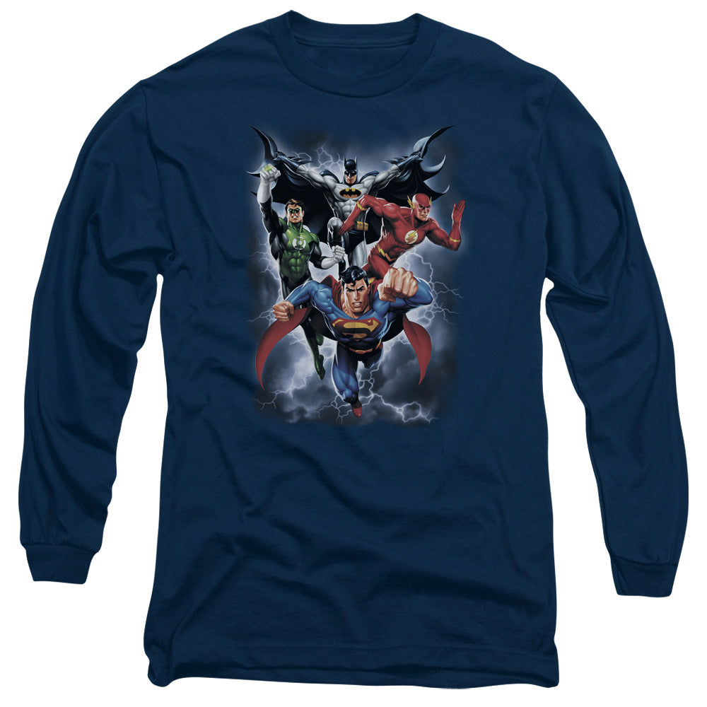Justice League the Coming Storm Mens Long Sleeve Shirt Navy Blue Blue Officially Licensed