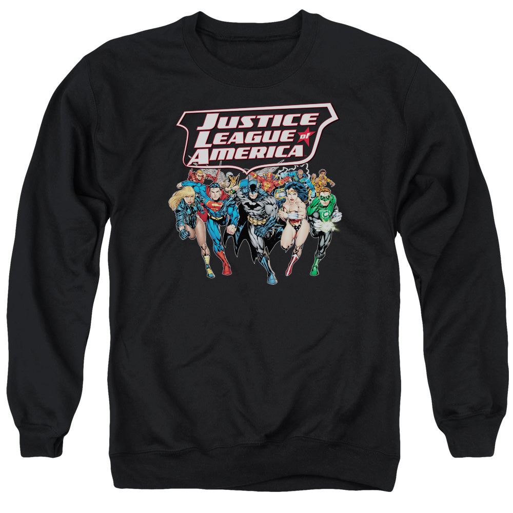 Justice League Of America Charging Justice Mens Crewneck Sweatshirt Black Officially Licensed