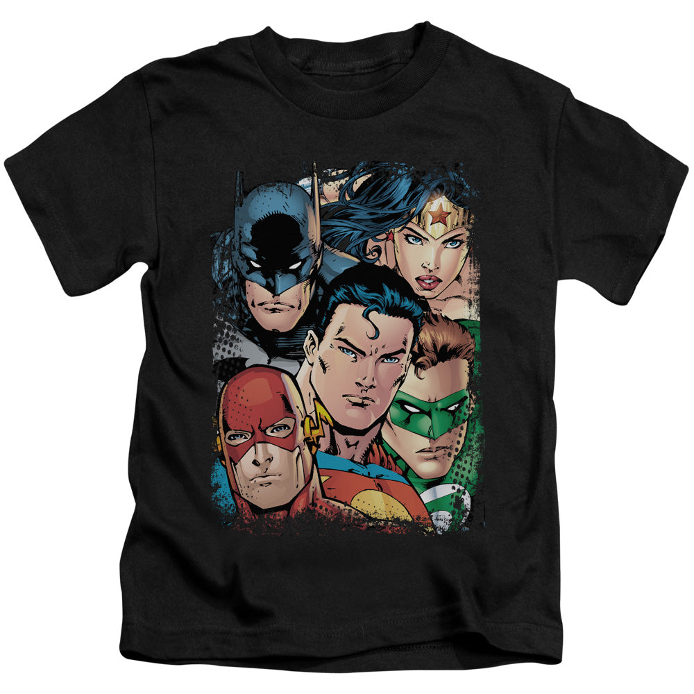 Justice League Up Close and Personal Juvenile Kids Youth T Shirt Black Officially Licensed