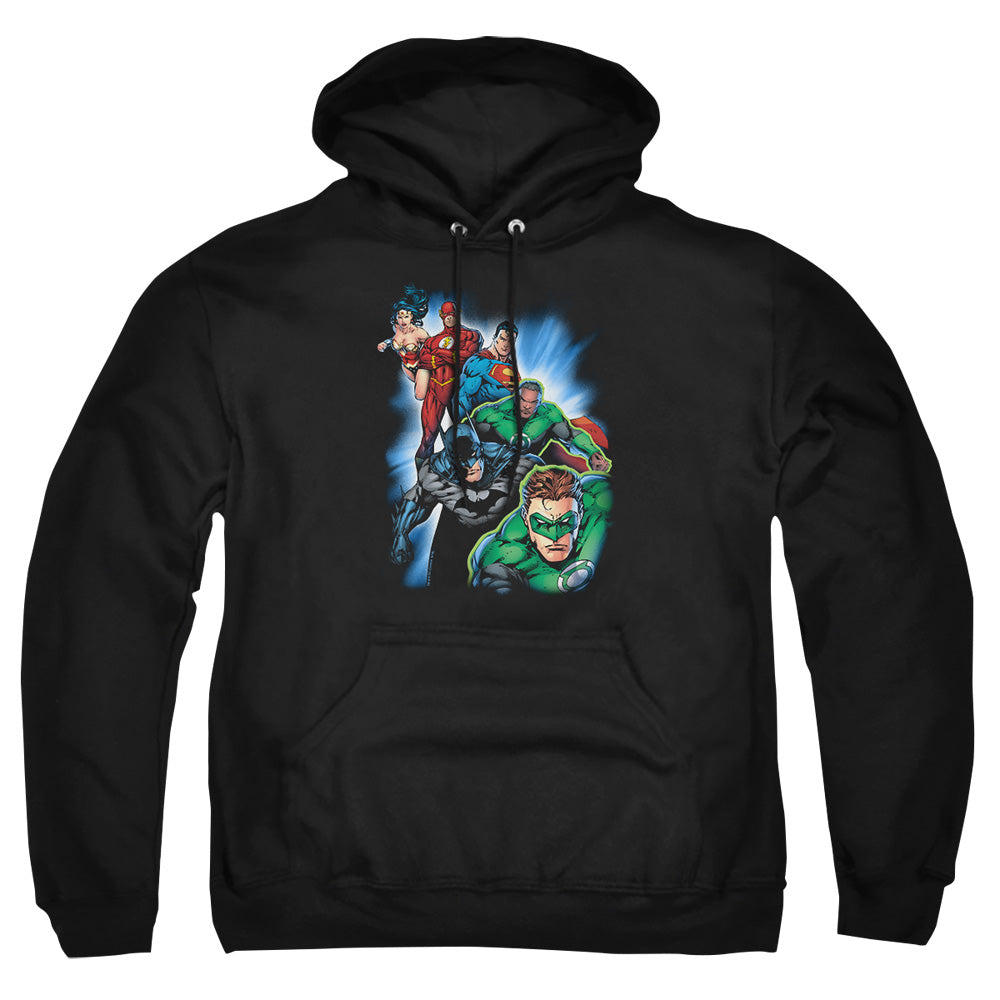 Justice League Of America Heroes Unite Mens Hoodie Black Officially Licensed