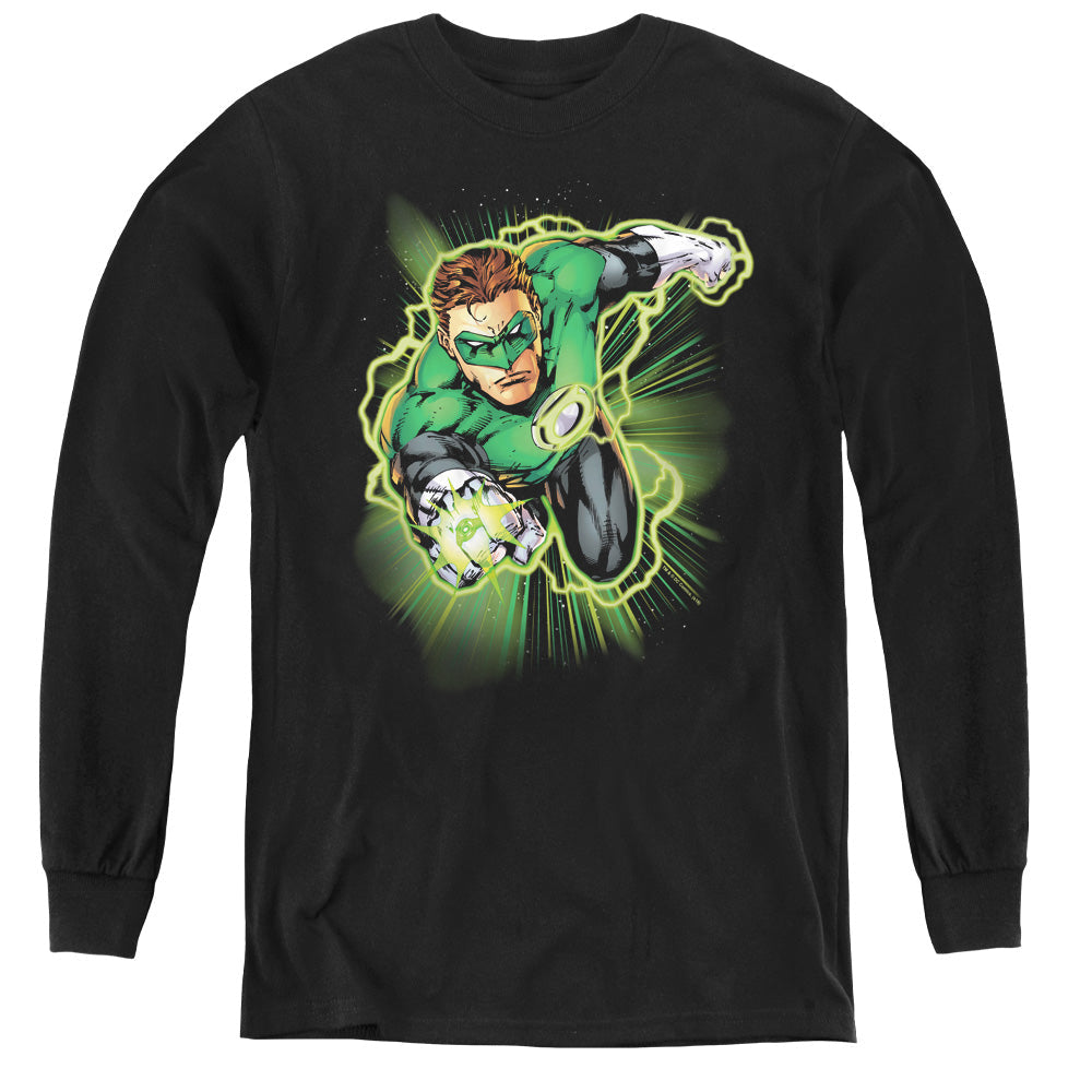 Justice League Green Lantern Energy Long Sleeve Kids Youth T Shirt Black Officially Licensed