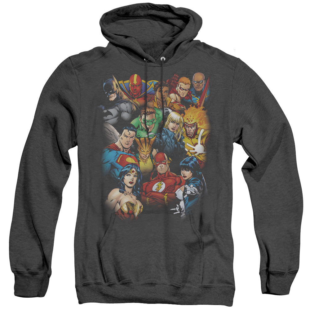 Justice League the Leagues All Here Heather Mens Hoodie Black Officially Licensed