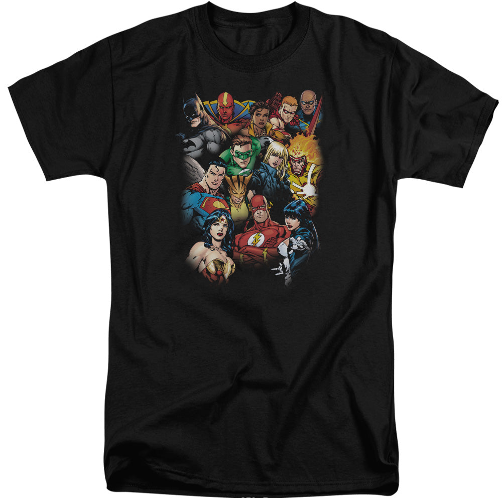 Justice League the Leagues All Here Mens Tall T Shirt Black Officially Licensed