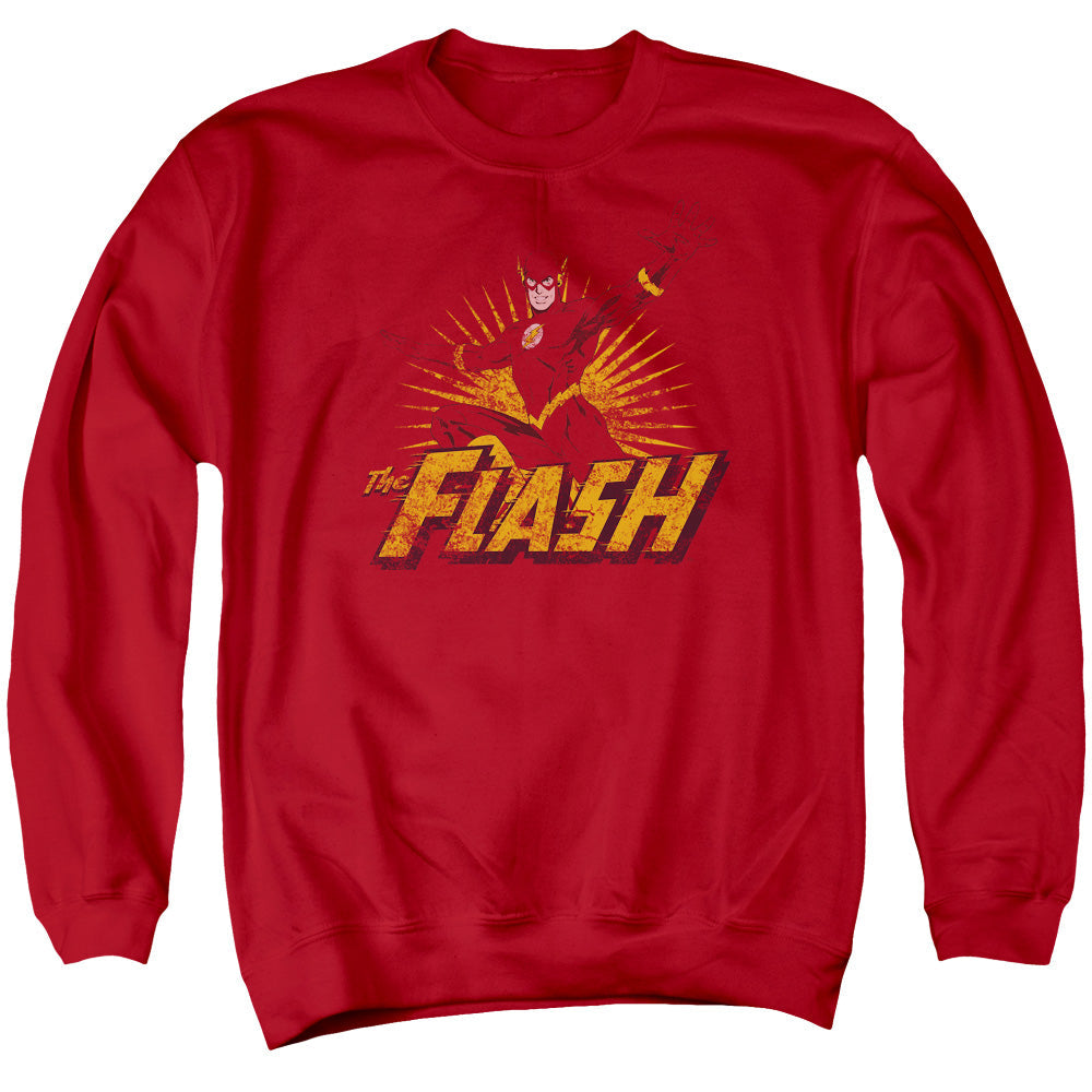 Justice League Flash Rough Distress Mens Crewneck Sweatshirt Red Officially Licensed