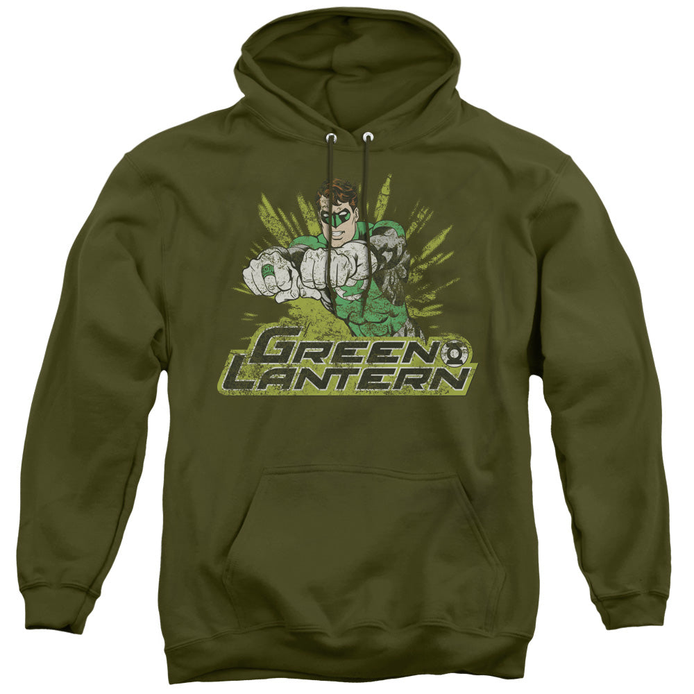 Justice League Gl Rough Distress Mens Hoodie Military Green Officially Licensed