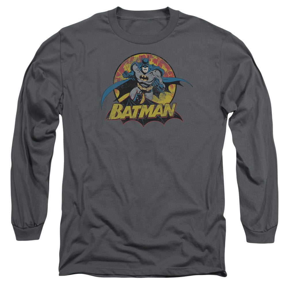 Justice League Batman Rough Distress Mens Long Sleeve Shirt Charcoal Officially Licensed