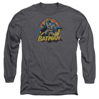Jla Batman Rough Distress Mens Long Sleeve Shirt Charcoal Officially Licensed