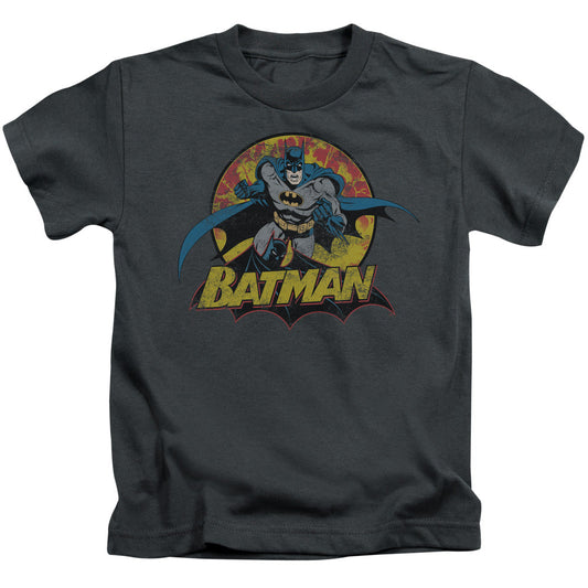 Justice League Batman Rough Distress Juvenile Kids Youth T Shirt Charcoal Officially Licensed
