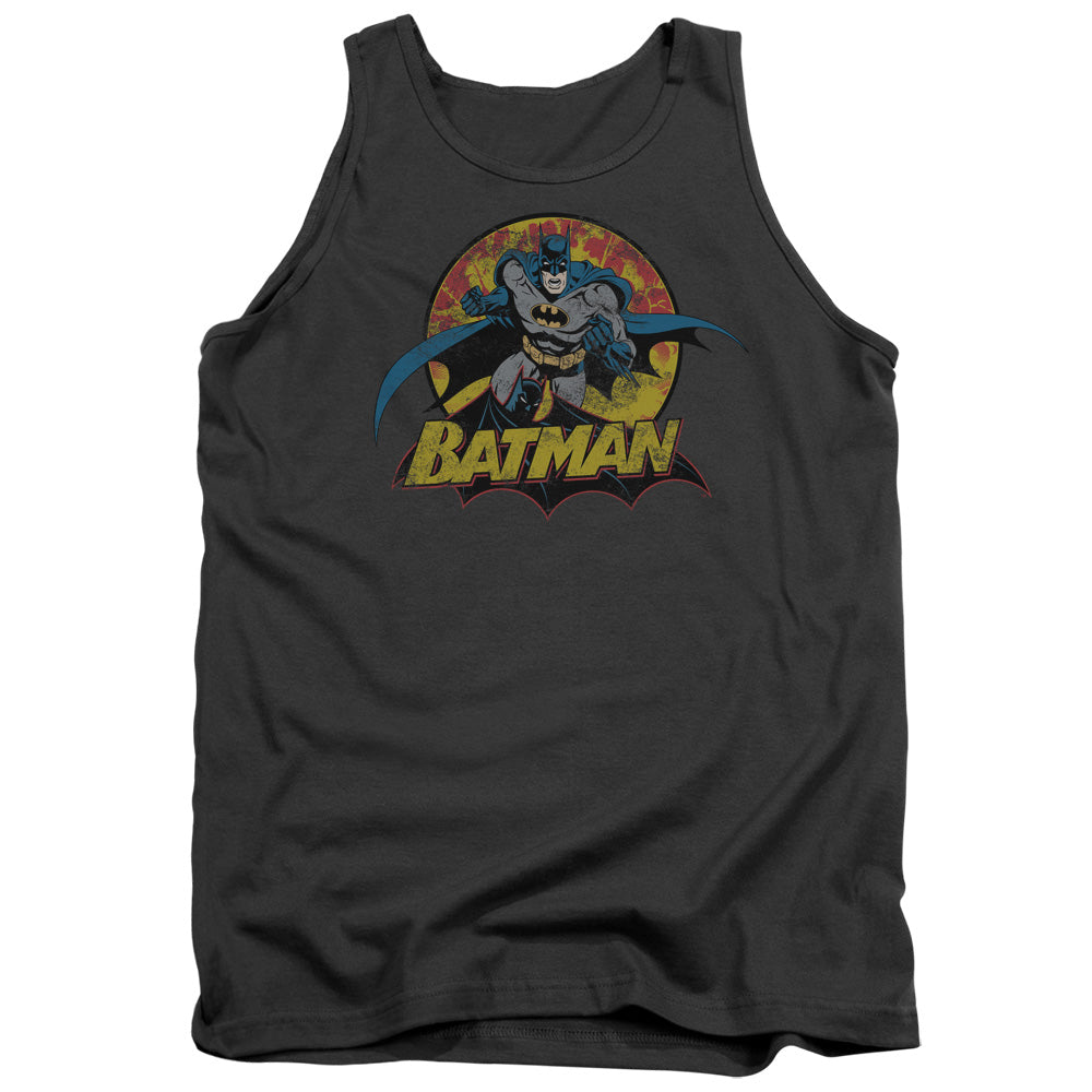 Justice League Batman Rough Distress Mens Tank Top Shirt Charcoal Officially Licensed