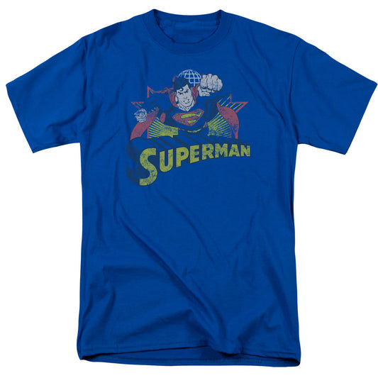Justice League Of America Superman Rough Distress Mens T Shirt Royal Blue Officially Licensed