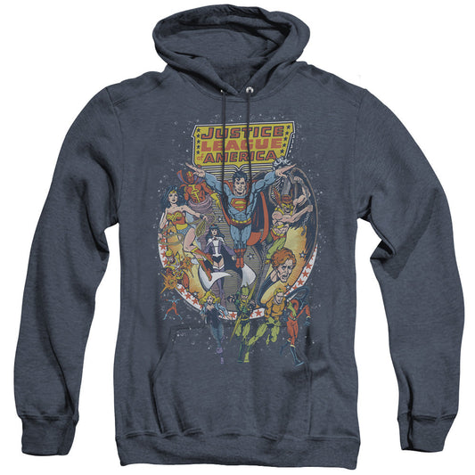 Justice League Of America Star Group Mens Heather Hoodie Navy Officially Licensed