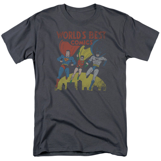 Justice League Worlds Best Comics Mens T Shirt Charcoal Officially Licensed