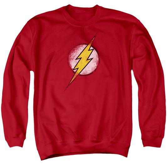 Justice League Of America Destroyed Flash Logo Mens Crewneck Sweatshirt Red Officially Licensed