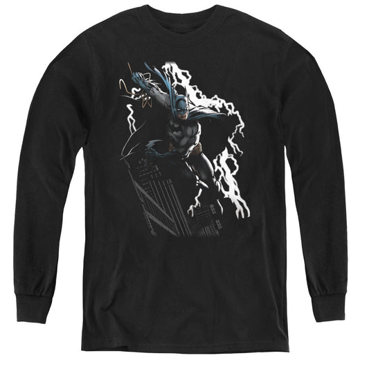 Justice League Lighting Crashes Long Sleeve Kids Youth T Shirt Black Officially Licensed