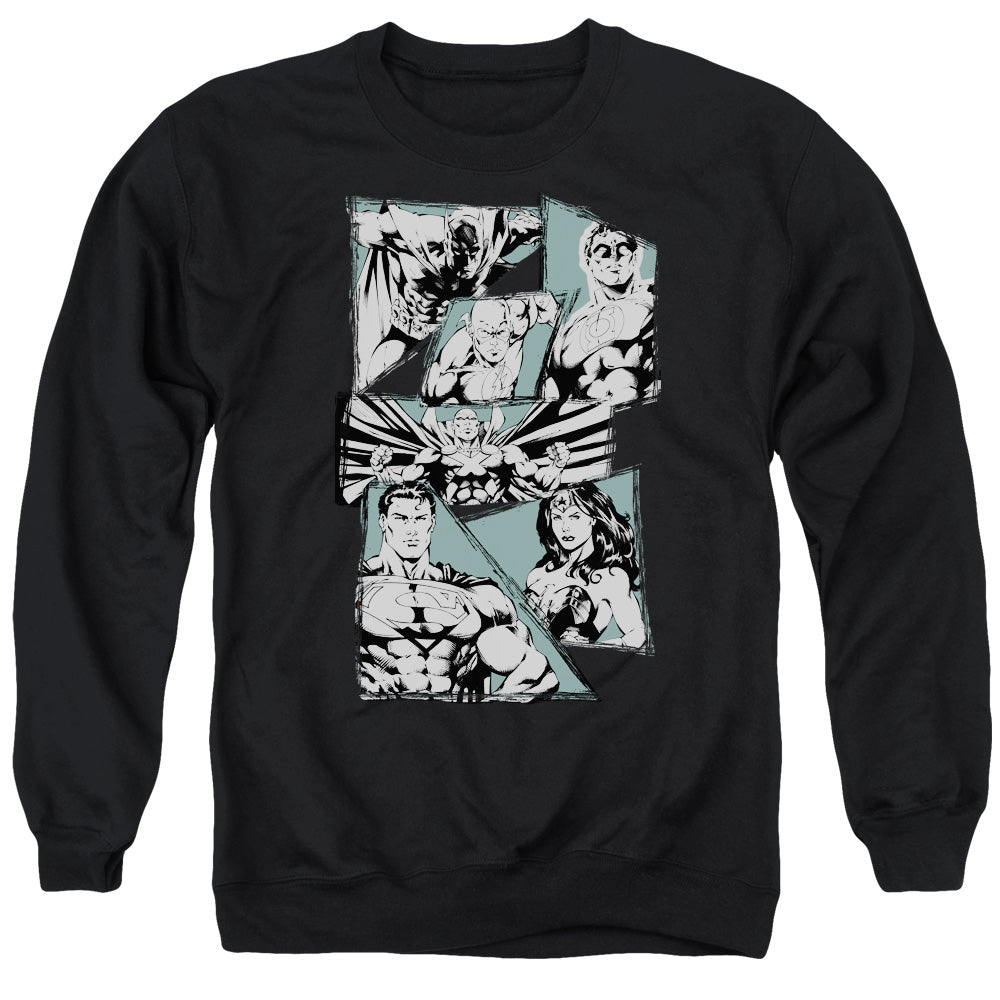 Justice League a Mighty League Mens Crewneck Sweatshirt Black Officially Licensed