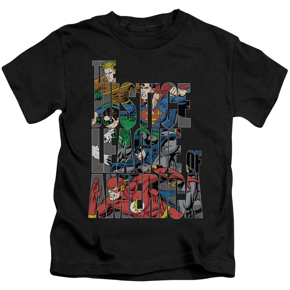 Justice League Lettered League Juvenile Kids Youth T Shirt Black Officially Licensed